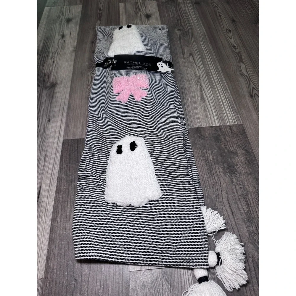 NWT Rachel Zoe Ghost Pink Bow Stripe Oversized Throw Blanket 50x70 Tassel